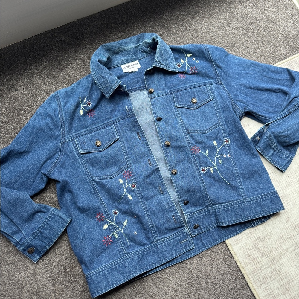 Alfred Dunner Floral Embroidered Jean Jacket